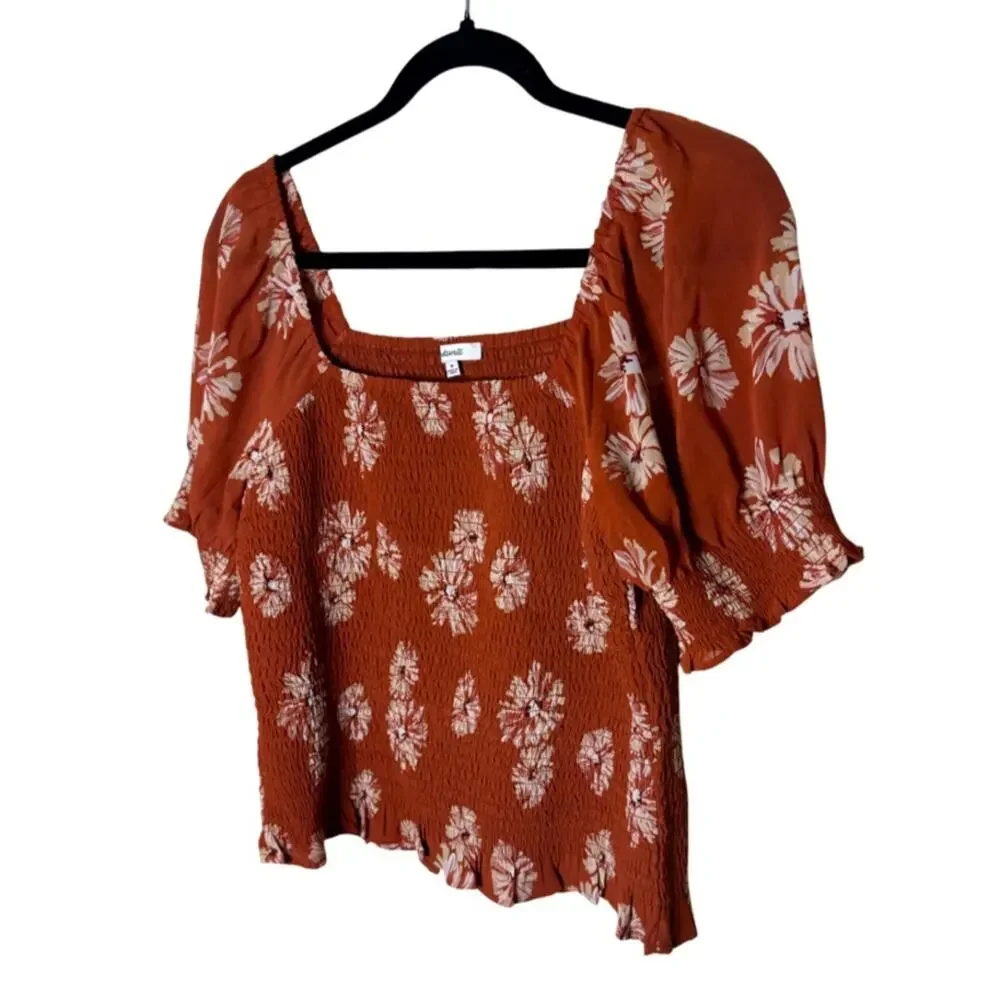 Madewell Georgette Lucie Puff-Sleeve Smocked Bodice Top - Moody Blooms